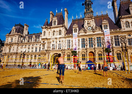 Francia, Parigi, Hotel de Ville, il municipio di Parigi, Paris Plage (spiaggia a Parigi) ogni estate Foto Stock