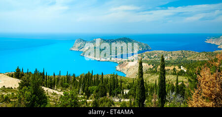 Vista panoramica di Assos, Cefalonia, Grecia Foto Stock