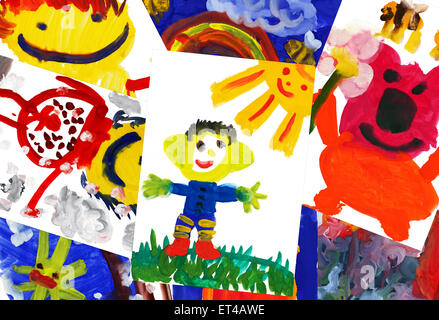 Collage di bambini di disegni Foto Stock