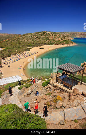 Vai spiaggia, famosa per le sue uniche Palm tree forest, vicino alla città di Sitia, prefettura di Lasithi, a est di Creta, Grecia Foto Stock