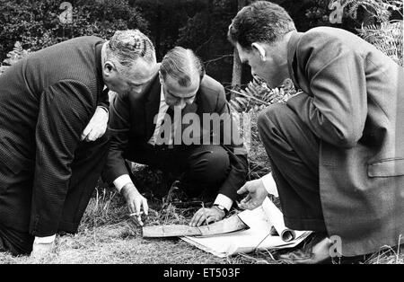Assistant CHIEF CONSTABLE S E Bailey, det. Capo Supt. H Bailey e Det. Insp. Studio Fernihough fotografie aeree con un visore stereoscopico tra le felci in Cannock Chase. Il Cannock Chase omicidi (noto anche come la A34 omicidi) sono stati gli omicidi di th Foto Stock