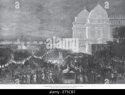 Illuminazioni a Calcutta in onore del Principe di Galles ; Kolkata ; Bengala Occidentale ; India ; incisione del 1800 d'epoca Foto Stock