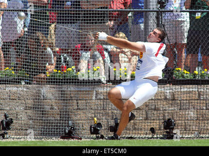 Giugno 10, 2015: Connor McCollough vince il lancio del martello evento al 2015 NCAA Track & Field Championships nello storico campo Hayward, Eugene, o. Larry C. Lawson/CSM Foto Stock