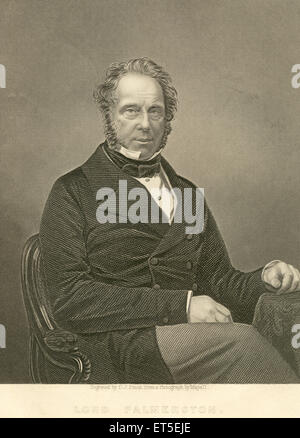 Lord Palmerston, Henry John Temple, 3° visconte Palmerston, statista britannico, primo Ministro del Regno Unito, incisione in acciaio del 1800 d'epoca Foto Stock