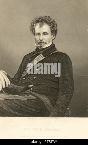 Sir Colin Campbell, Comandante in Capo, Maresciallo di campo, India, ribellione indiana, Viste mutinose, Sepoy Mutiny, incisione in acciaio d'epoca 1800s Foto Stock