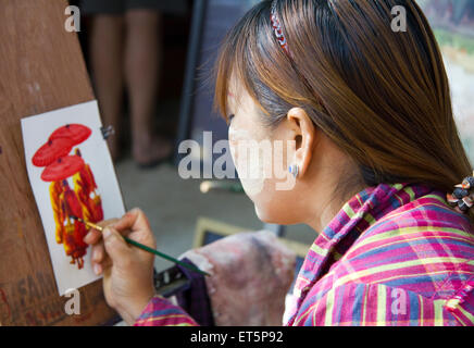 Pittore di strada Bagan Myanmar Foto Stock