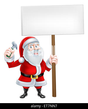 Un cartoon di Natale Santa Claus Holding firmano e martello Foto Stock