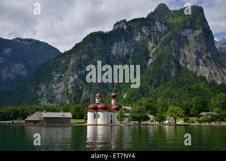 Chiesa del pellegrinaggio di San Bartolomeo sul lago di Königssee, Alta Baviera, Baviera, Germania Foto Stock