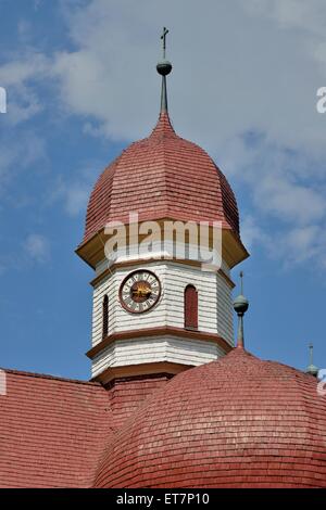 Cupola a cipolla di un pellegrinaggio alla chiesa di San Bartolomeo sul lago di Königssee, Alta Baviera, Baviera, Germania Foto Stock