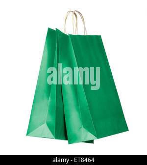 Due borse per lo shopping in colore verde su sfondo bianco. Tracciato di ritaglio Foto Stock