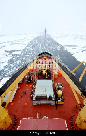 Vista guardando fuori dalla prua della US Coast Guard Cutter Healy che rompe il ghiaccio 24 agosto 2009 nell'Artico. La Healy è il più recente e più tecnologicamente avanzati rompighiaccio polare di proprietà della Guardia Costiera. Foto Stock