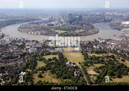 Vista aerea di Greenwich e l'Isle of Dogs in East London, Regno Unito Foto Stock