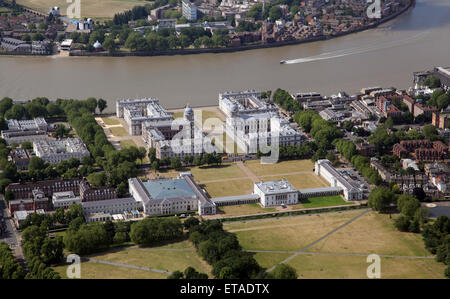 Vista aerea dell'Università di Greenwich, Queens House, Royal Naval College & Istituto marittimo di Greenwich, London, Regno Unito Foto Stock