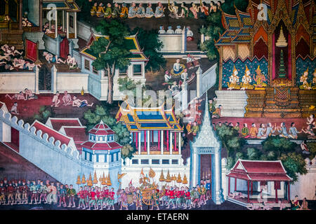 Asia. Thailandia, Bangkok. Wat Arun. Parete tradizionale della pittura. Foto Stock