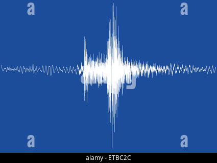 Un isolato bianco terremoto grafico da un grande terremoto senza scala né griglia e sfondo blu Foto Stock