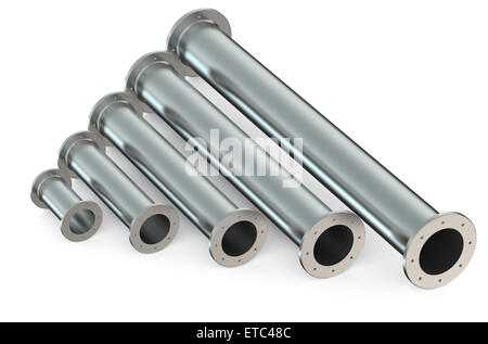 Set di tubi metallici isolati su sfondo bianco Foto Stock