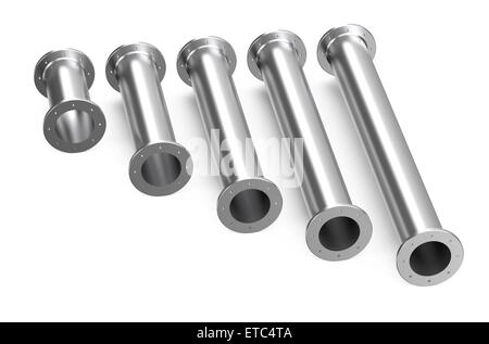 Set di tubi metallici isolati su sfondo bianco Foto Stock