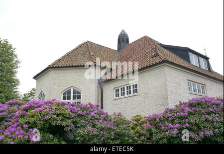 Vecchia casa di balneazione dettaglio edificio in centro città il 6 giugno 2015 a Falkenberg (Svezia). Foto Stock