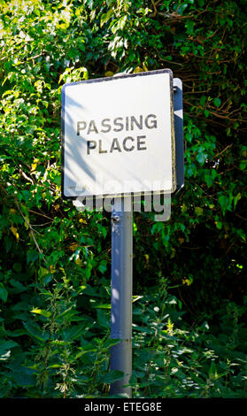 Passaggio di un segno posto su un paese stretto di terreni a Keswick, vicino a Norwich, Norfolk, Inghilterra, Regno Unito. Foto Stock