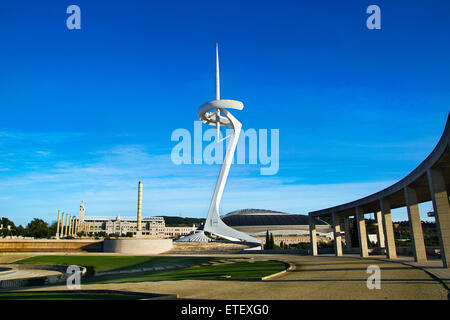 Anello Olimpico (Anella olimpica): Palau Sant Jordi, Estadi Olímpic e Montjuïc torre delle comunicazioni. Giochi Olimpici 1992.Barcelona Foto Stock