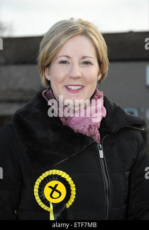 Hannah Bardell, SNP candidato per Livingston nell'elezione generale, ha avuto una squadra di volontari a domicilio in tutto il collegio elettorale questo pomeriggio. Lei ha parlato di persone sui loro gradini di casa su questioni che li riguardano compresa Joyce Cairns chi ha problemi di mobilità. Lei spera di estromettere la seduta la manodopera MP, Graeme Morrice. Dotato di: Hannah Bardell dove: Livingston, Regno Unito quando: 08 Feb 2015 Credit: WENN.com Foto Stock