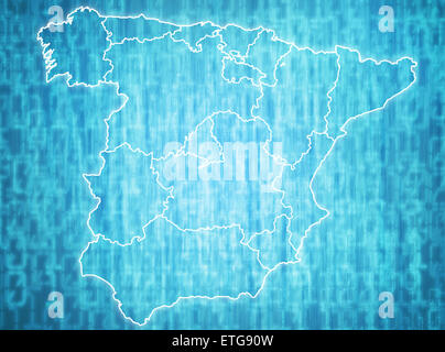 Mappa della Spagna con le divisioni amministrative su sfondo digitale Foto Stock