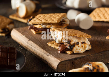 In casa Gooey s'more con cioccolato e marshmallow Foto Stock