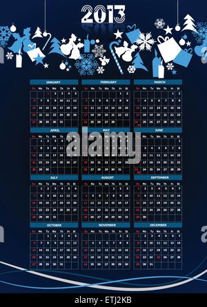 2013 Calendario con immagini di Natale. Illustrazione Vettoriale Illustrazione Vettoriale