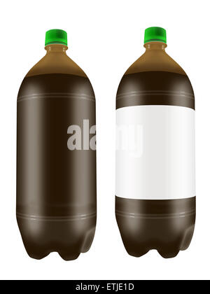 La birra in due litri di bottiglie in plastica isolato su sfondo bianco. Altamente dettagliata illustrazione. Foto Stock