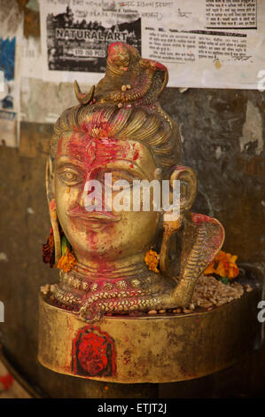 Ottone statua del signore Shiva con il cobra. Tempio Jagdish, Udaipur, Rajasthan, India Foto Stock