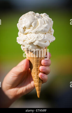 Giovane persona della mano che tiene un cono gelato in Creswell, Maryland, Stati Uniti d'America Foto Stock