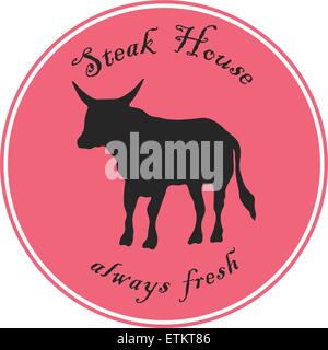 Steak house segno o emblema illustrazione vettoriale. Concetto o cibo di buona qualità. Illustrazione Vettoriale