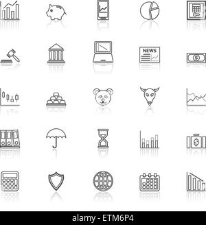 Il mercato azionario di linea con le icone di riflettere sul bianco, vettore di stock Illustrazione Vettoriale