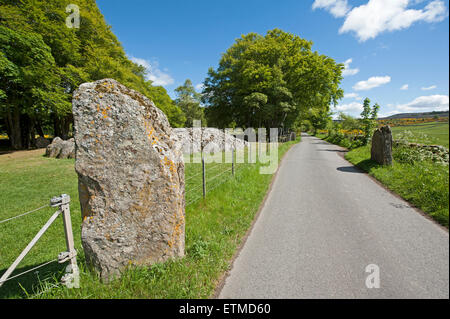 In piedi anello pietre del Neolitico luogo di sepoltura al Balnuran Clava Cairns, nelle vicinanze Culloden, Inverness-shire. SCO 9860. Foto Stock