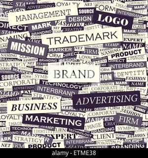 Marca. Modello senza giunture. Concetto parole correlate nella nuvola di tag. Info concettuale-testo grafico. Parola collage. Illustrazione Vettoriale