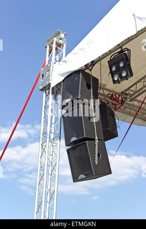 Concerto all'aperto a fase costruzione sopra il cielo Foto Stock