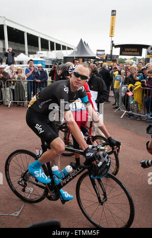Chris Froome Team Sky grand partono Yorkshire 2014 Accedi. Foto Stock