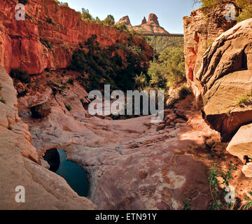 Fondo del Canyon di Wilson con ponte Midgley in background, Sedona, in Arizona, Stati Uniti d'America Foto Stock