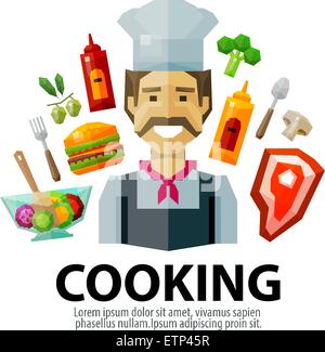 Vettore di cottura logo design modello. cibo fresco o chef, icona cook Illustrazione Vettoriale