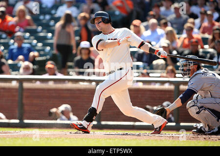 San Francisco, CA, Stati Uniti d'America. Il 27 settembre, 2014. Settembre 27, 2014, San Francisco, CA.giganti catcher Andrew Susac in una Major League Baseball gioco tra i San Francisco Giants e il San Diego Padres al di AT & T Park di San Francisco, California. I Giganti ha vinto 3-1.Daniel Gluskoter/CSM/Alamy Live News Foto Stock