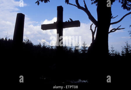 BEL, Belgio, Eastbelgium, Hautes Fagnes, Hohes Venn, Croix des Fiances, la croce dei fiances <questa croce ricorda del T.R.A. Foto Stock
