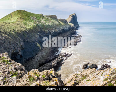 Vista lungo la testa esterna della vite di testa sulla Penisola di Gower, Galles Foto Stock