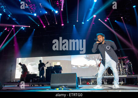 Giugno 12, 2015 - Manchester, Tennessee, Stati Uniti - Rapper KENDRICK LAMAR suona dal vivo sul palco del Bonnaroo Arti e il Festival di Musica di Manchester, Tennessee (credito Immagine: © Daniel DeSlover/ZUMA filo) Foto Stock