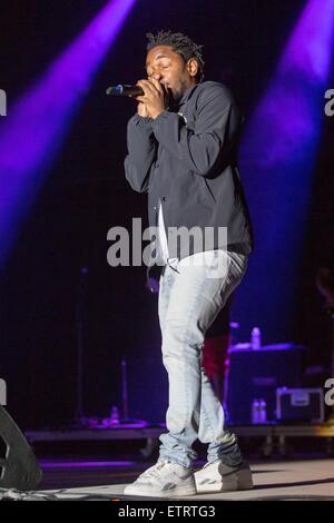 Giugno 12, 2015 - Manchester, Tennessee, Stati Uniti - Rapper KENDRICK LAMAR suona dal vivo sul palco del Bonnaroo Arti e il Festival di Musica di Manchester, Tennessee (credito Immagine: © Daniel DeSlover/ZUMA filo) Foto Stock