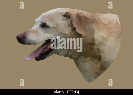 Bassa poli vettore ritratto, illustrazione del cane con bocca aperta e oziare lingua. Illustrazione Vettoriale