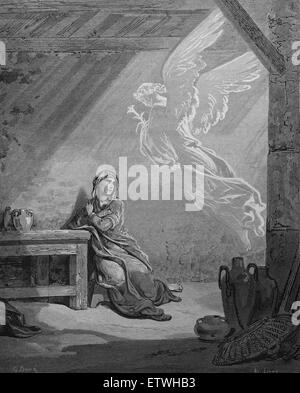 Il Nuovo Testamento. L'Annunciazione. Luca 1:30. Incisione di Gustave Dore. Xix secolo. Foto Stock