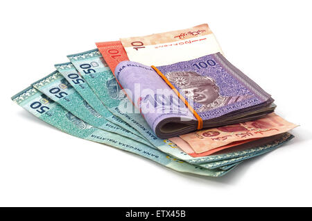 Valuta malese 10,50 e 100 ringgit Foto Stock