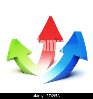 Verde, rosso e blu le frecce che puntano al rialzo Foto Stock