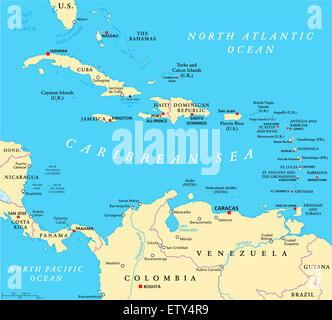 Caraibi Mappa Politico Foto Stock