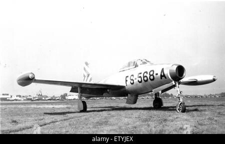 Il Republic P-84B Thunderjet, numero di serie 45-59568, era un aereo da caccia chiave nelle prime fasi della Guerra fredda. Fu utilizzato dalla U.S. Air Force e giocò un ruolo in varie operazioni di combattimento. Foto Stock